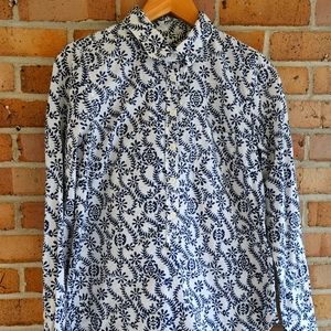 J.Crew Women's 3/4 Button Down Shirt/Blouse - Patterned Long Sleeve Cott…
